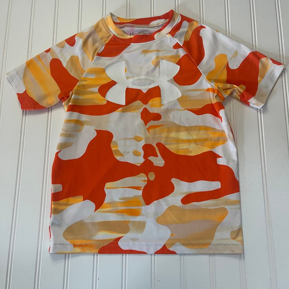 Under Armour Boys Tech Camo Big Logo Printed Short Sleeve T Shirt Top Youth XS 7